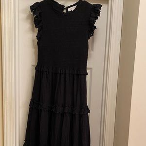 Mable Midi Dress Tiered Smocked Eyelet Lined Gothic Cottagecore Whimsigoth Dark